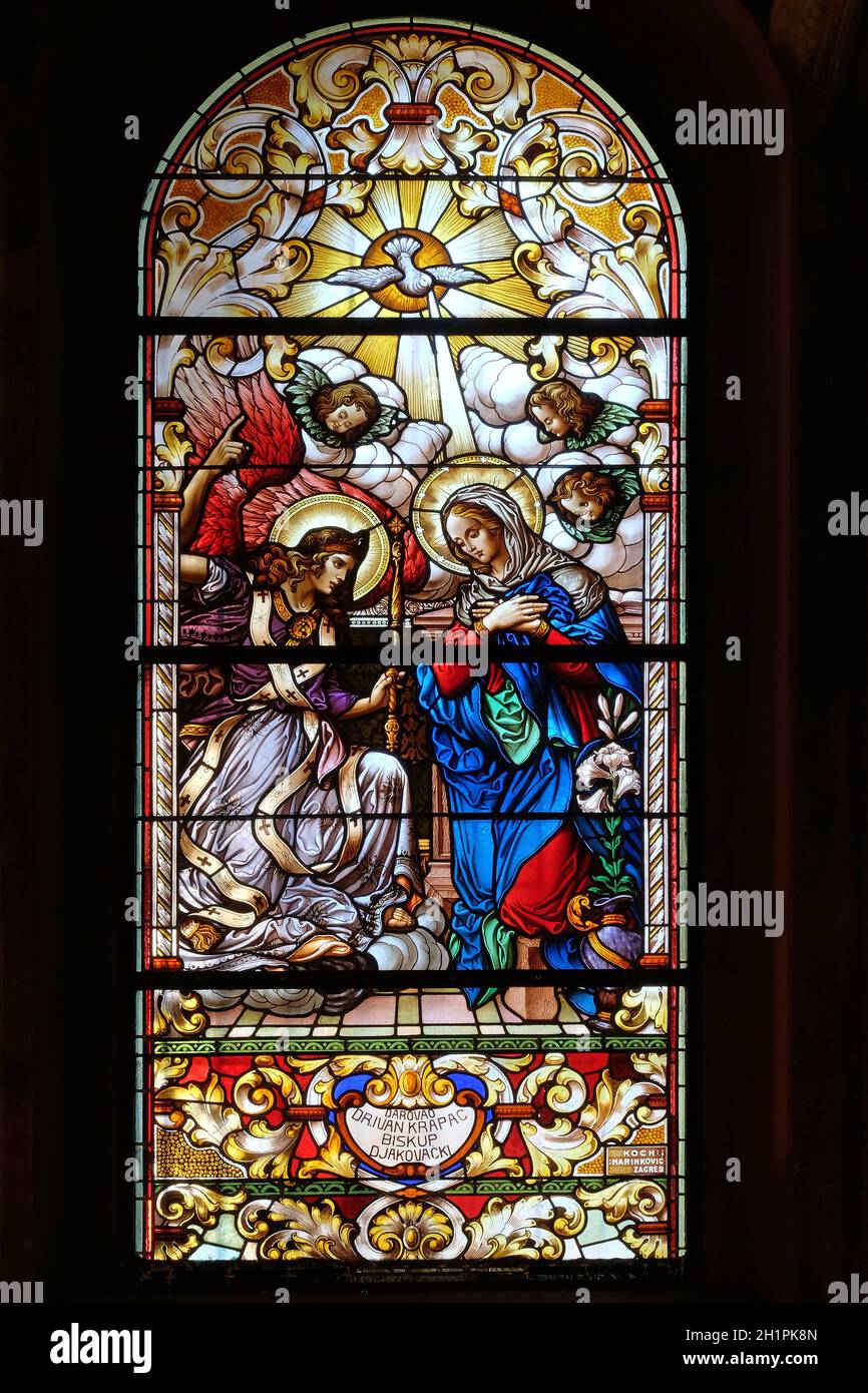 Annunciation of the Virgin Mary, stained glass window in the Saint John the Baptist church in