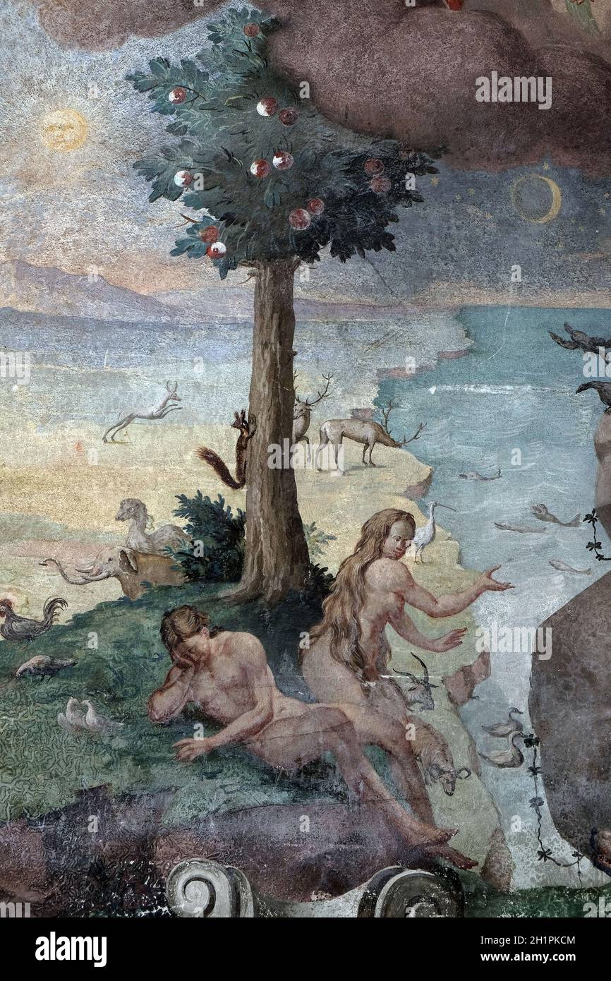 Adam and Eve in the Garden of Eden, fresco on the ceiling of the Saint ...
