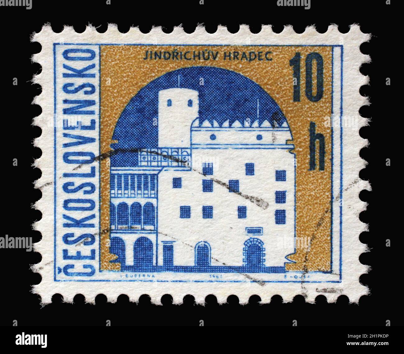 Stamp printed in Czechoslovakia shows coat of arms of Jindrichuv Hradec, circa 1968 Stock Photo