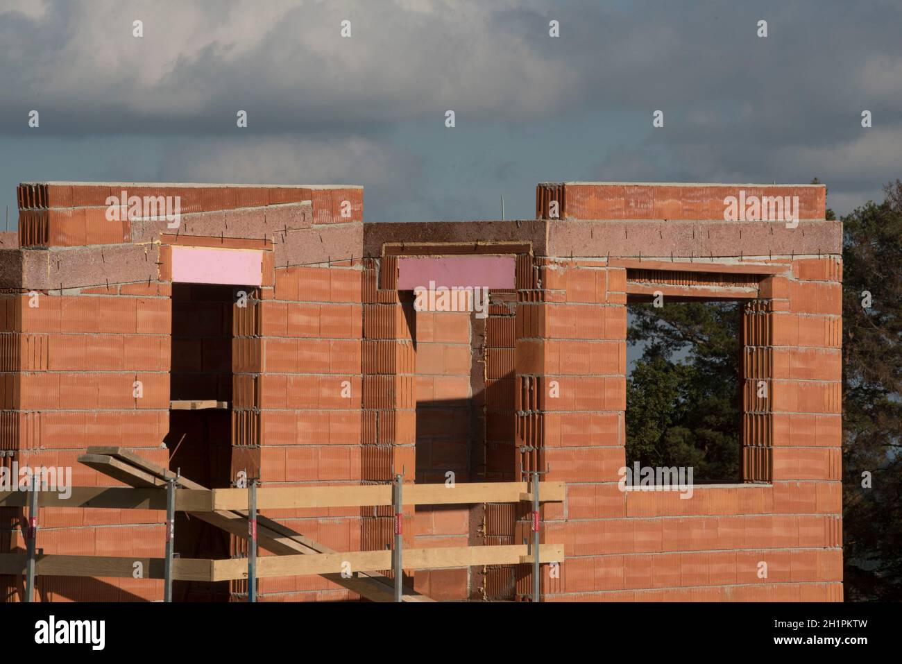 the shell construction of a new build single family house Stock Photo