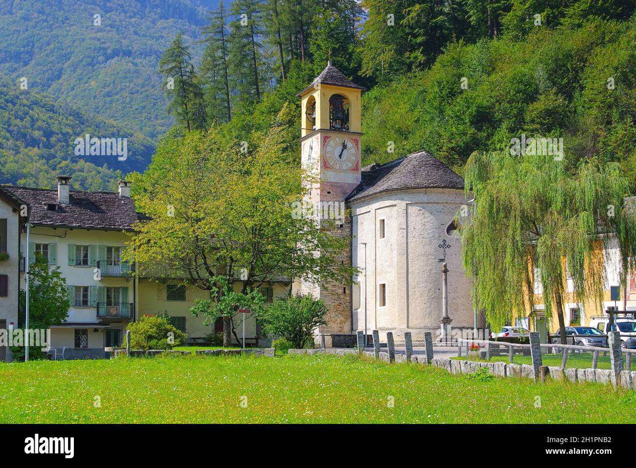 Brione in the Verzasca Valley, Ticino in Switzerland, Europe Stock Photo