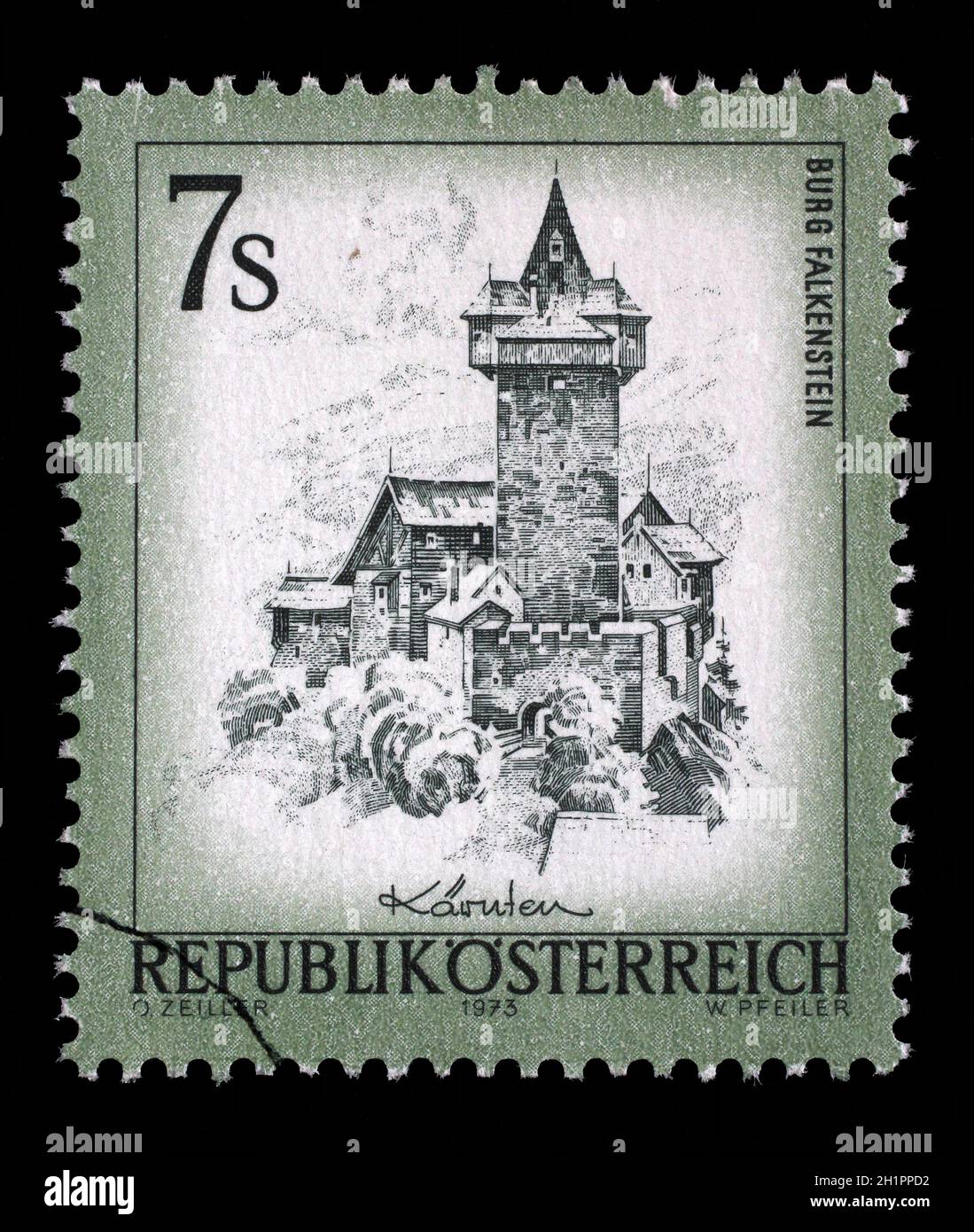 Stamp printed in Austria shows Burg Falkenstein, from the series Sights in Austria, circa 1973 Stock Photo
