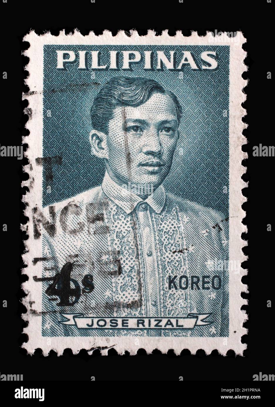 Old Paper Rizal Stamp printed in Philippines shows Jose Rizal (1861-1896)(overprint 4c ...