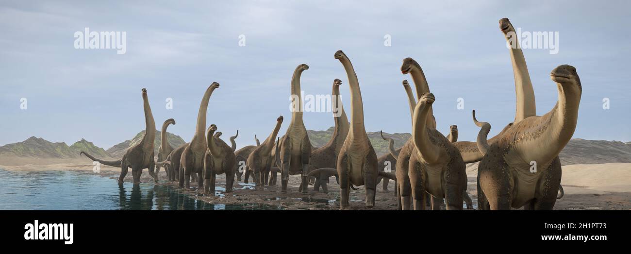 Titanosaurus, herd of dinosaurs from the Cretaceous period Stock Photo
