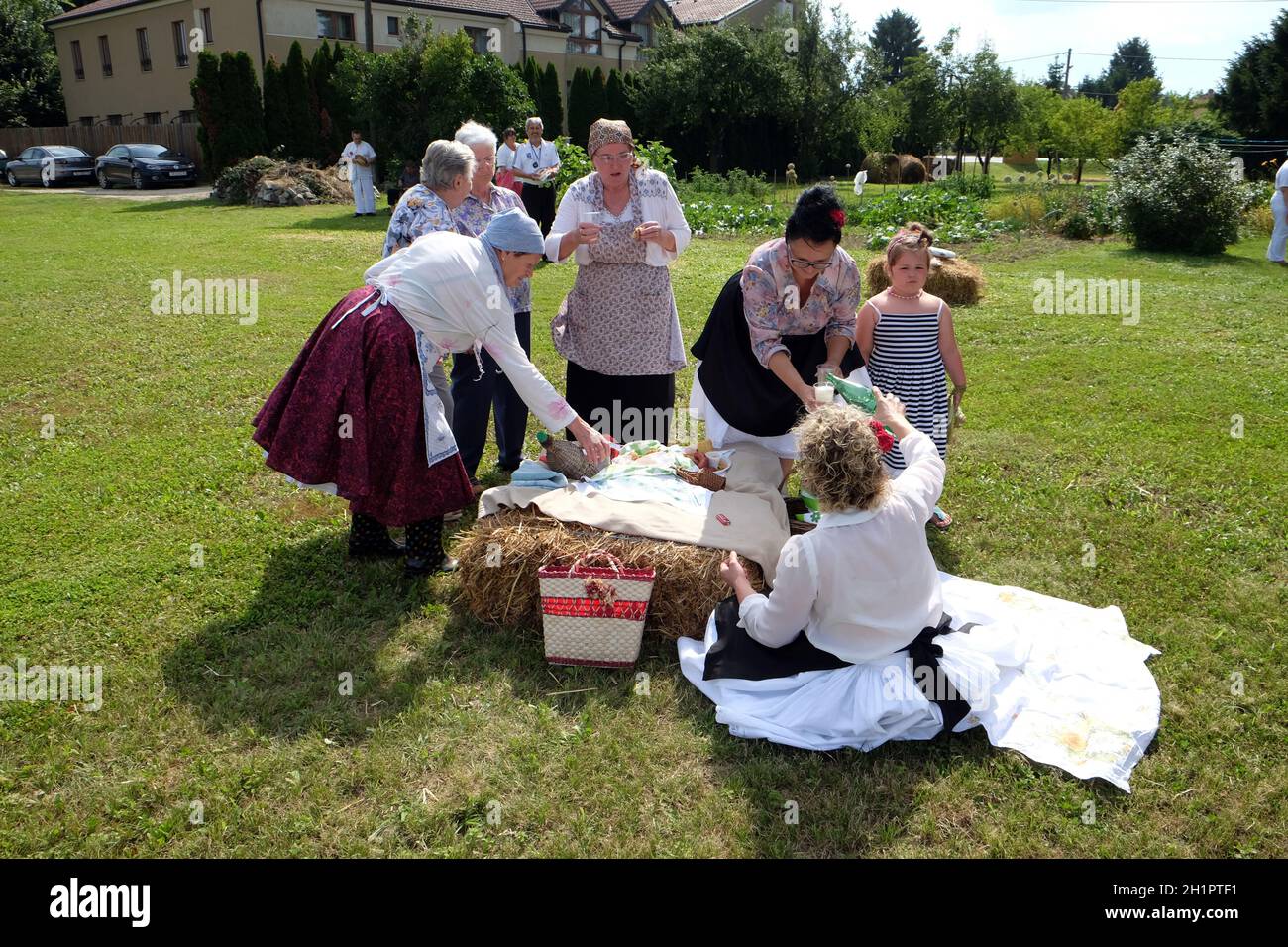 The harvest traditionally begins assembling villagers, singing and dancing and good food in Nedelisce, Croatia Stock Photo