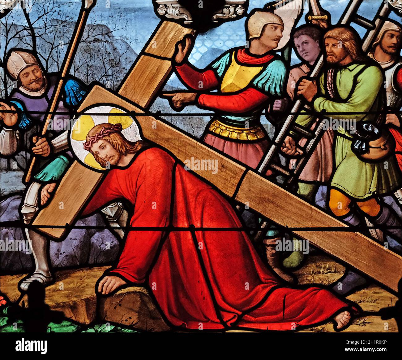 3rd Stations of the Cross, Jesus falls the first time, stained glass