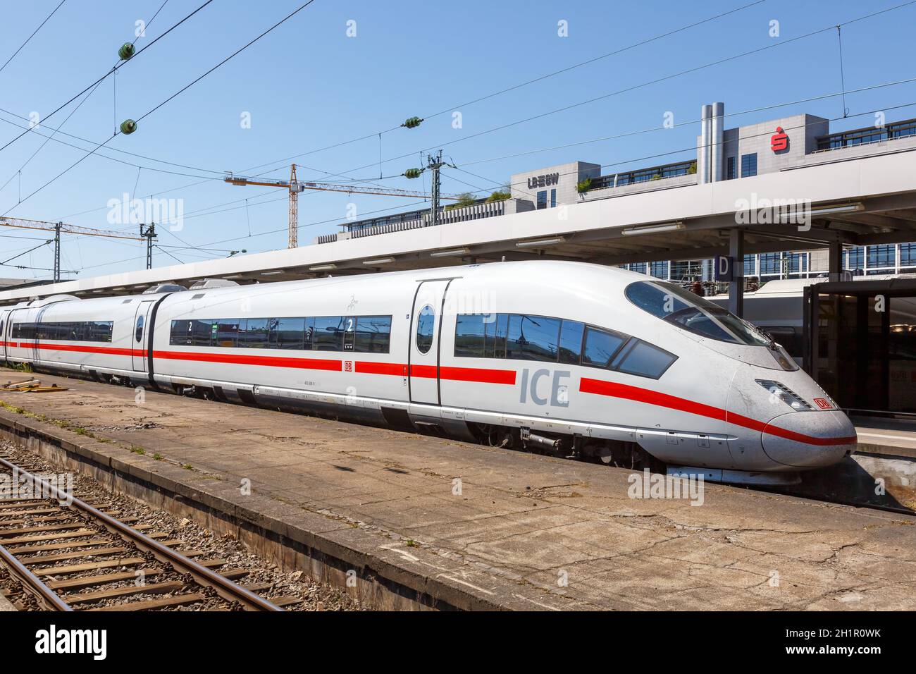 Stuttgart, Germany - April 22, 2020: ICE 3 train at Stuttgart main station railway in Germany. Stock Photo