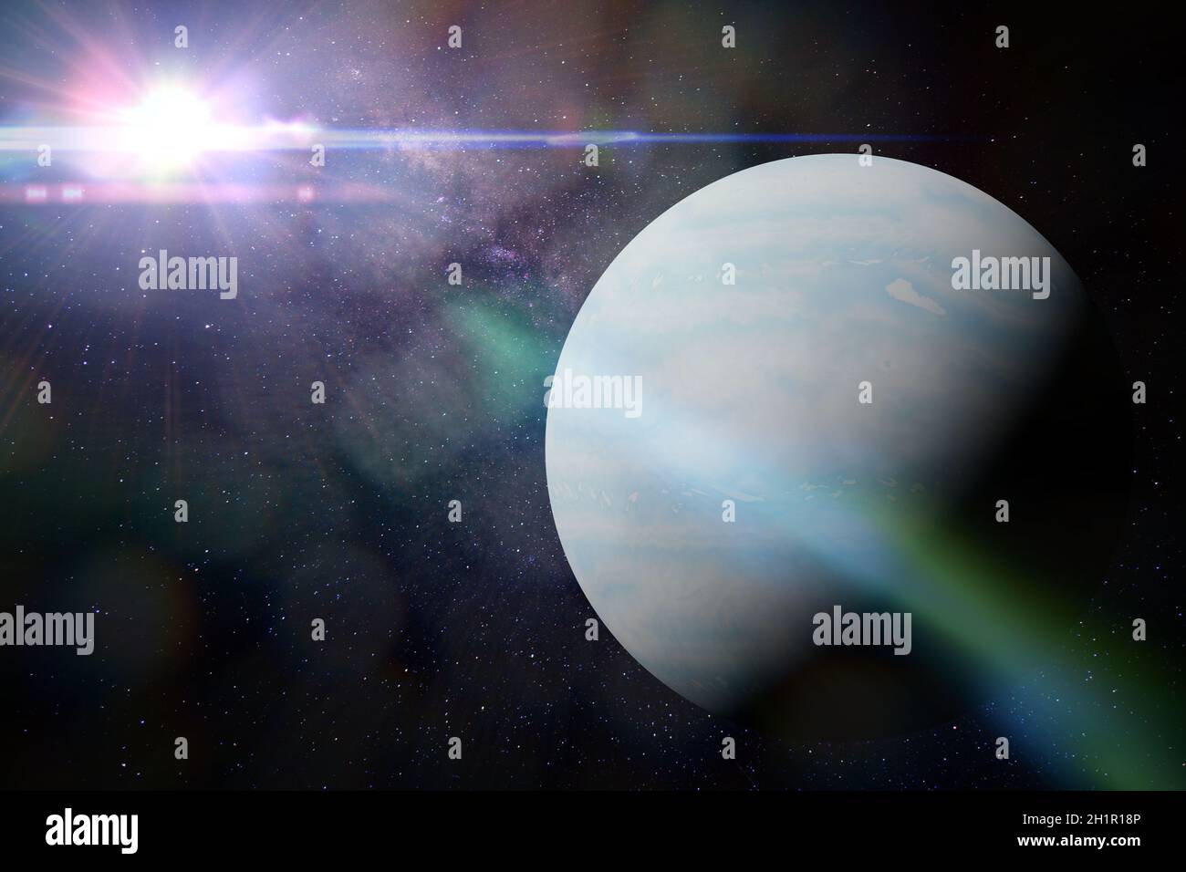 planet Uranus in front of many stars and the Milky Way galaxy Stock Photo