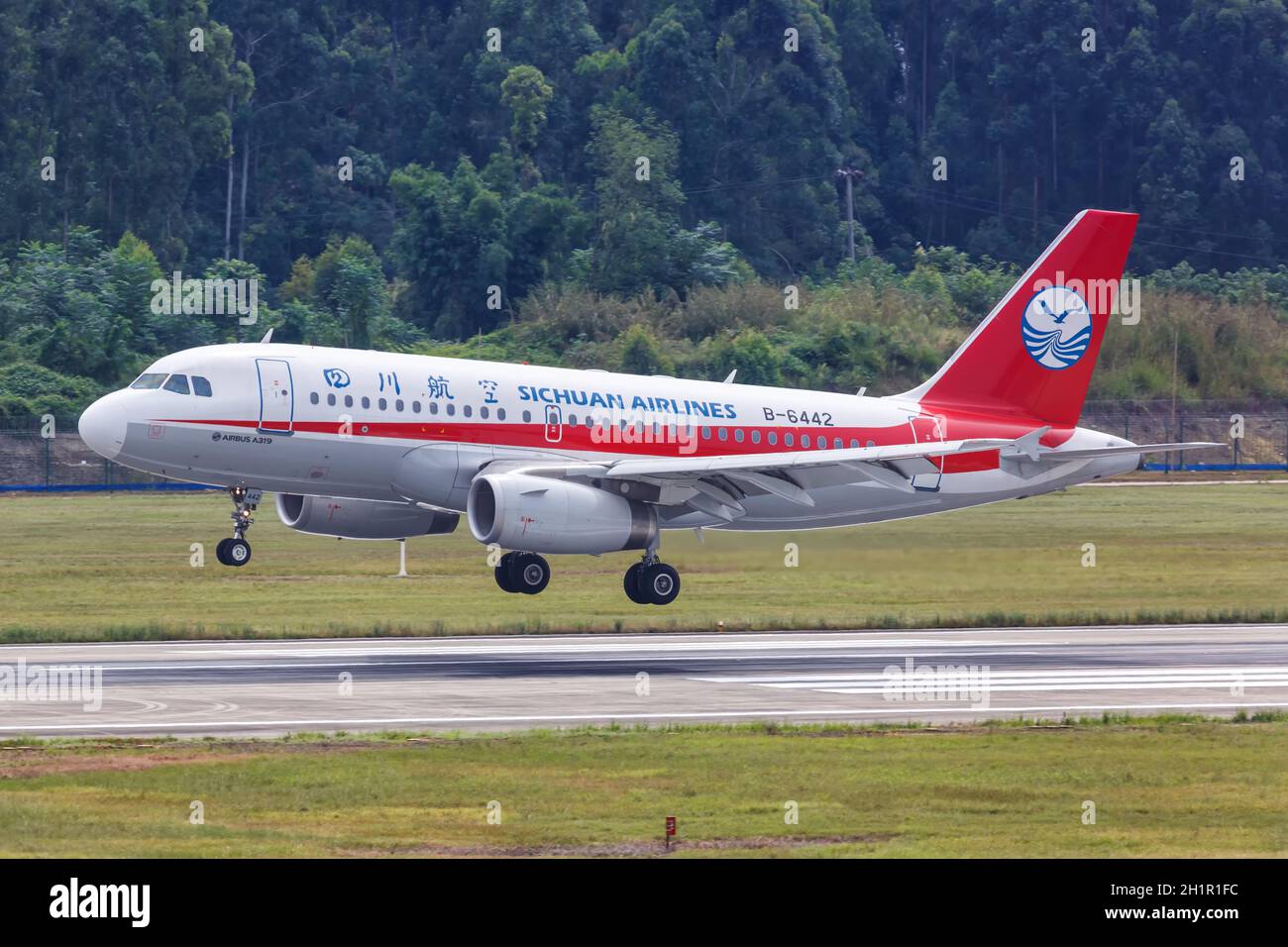 Chengdu, China - September 21, 2019: Sichuan Airlines Airbus A319 airplane at Chengdu Airport (CTU) in China. Airbus is a European aircraft manufactur Stock Photo