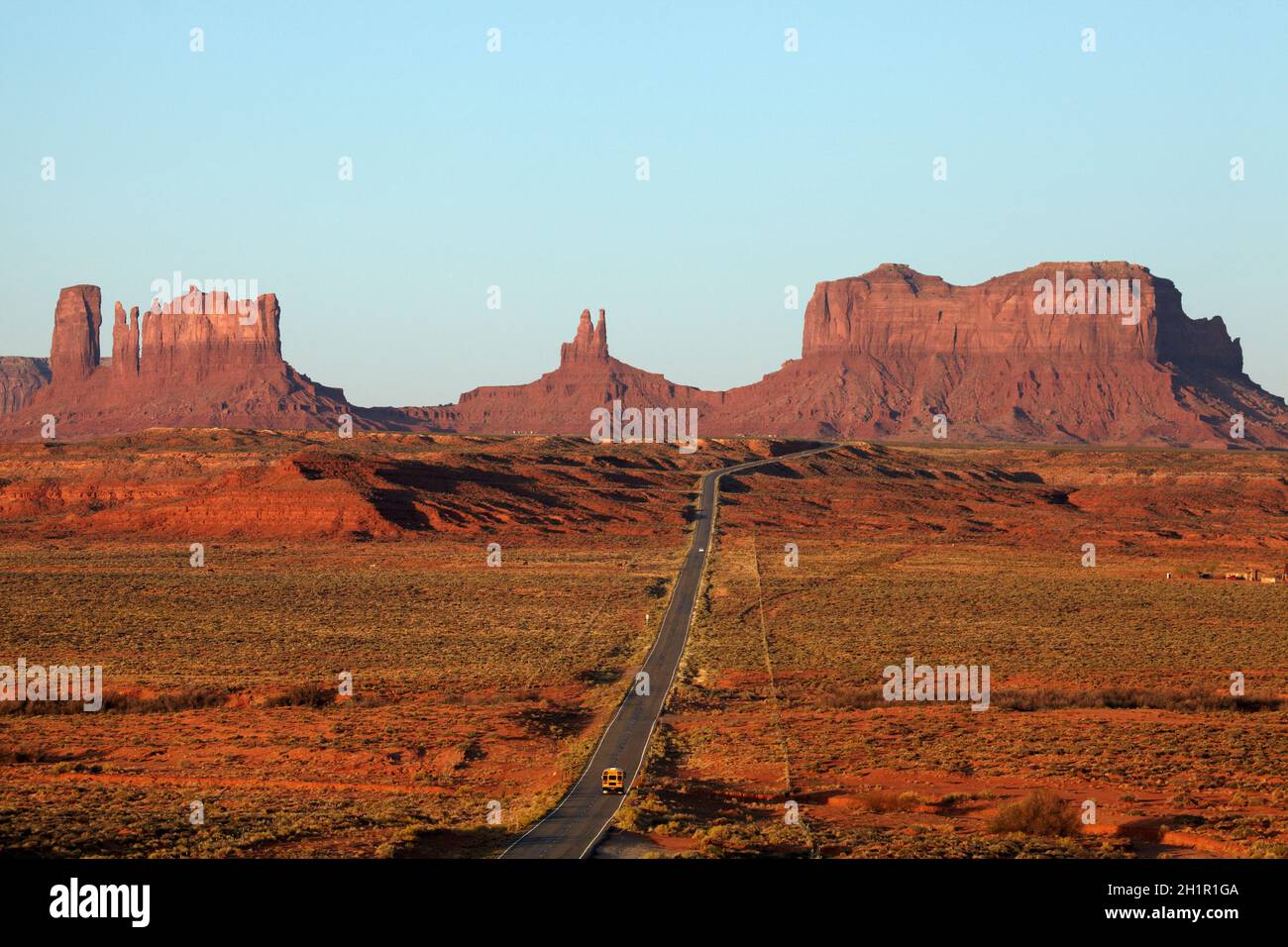 U.S. Route 163 heading towards Monument Valley, Navajo Nation, Utah, near Arizona Border, USA Stock Photo