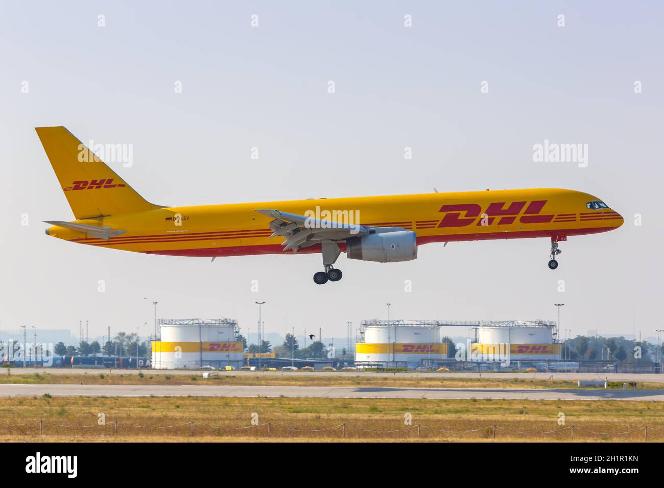 Leipzig, Germany - August 19, 2020: DHL Boeing 757-200(PCF) airplane at Leipzig Halle Airport (LEJ) in Germany. Stock Photo