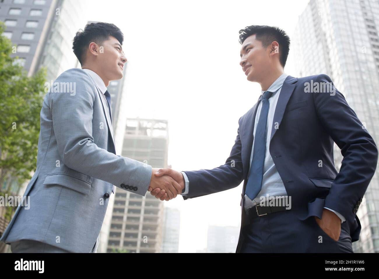 Confident businessmen shaking hands Stock Photo