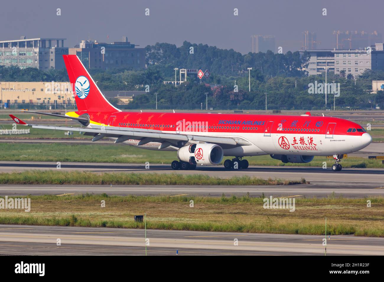 Guangzhou, China - September 24, 2019: Sichuan Airlines Airbus A330-300 airplane with Wuliangye special colors at Guangzhou Baiyun Airport (CAN) in Ch Stock Photo