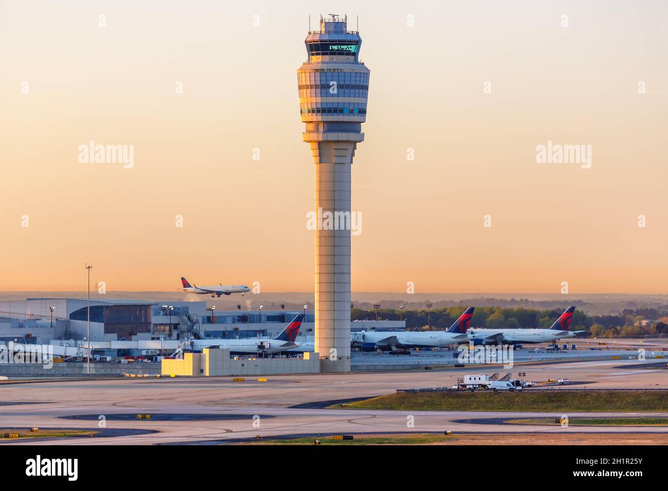 Atlanta, Georgia - April 3, 2019: Tower at Atlanta Airport (ATL) in Georgia. Stock Photo