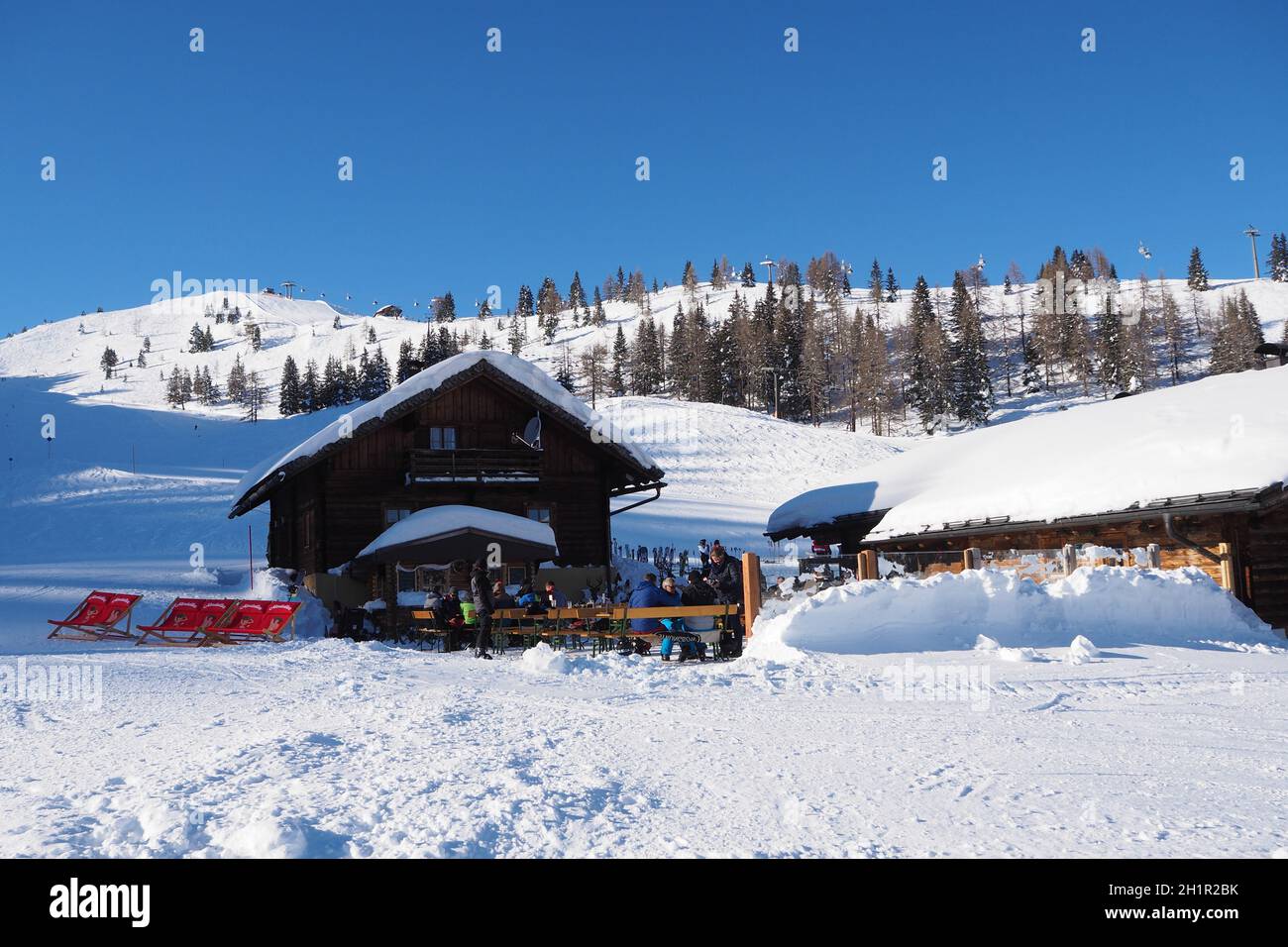 Zauchensee, Austria - January 22, 2019: Ski slope in Zauchensee, Ski Amade  area,  Austria Stock Photo