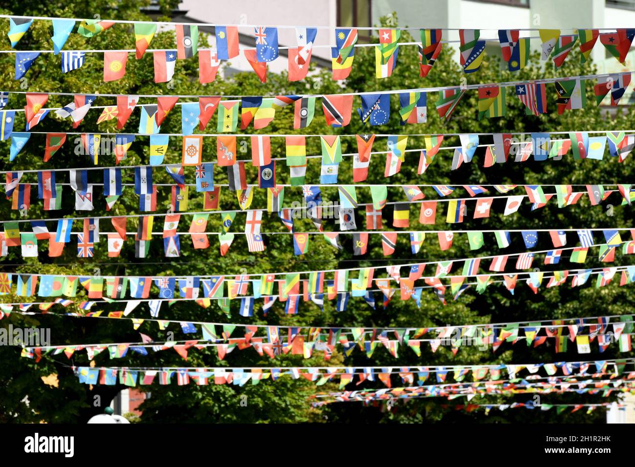 Flaggenparade in Bad Ischl, Salzkammergut, Oberösterreich, Österreich, Europa - Flag parad in Bad Ischl, Salzkammergut, Upper Austria, Austria, Europe Stock Photo