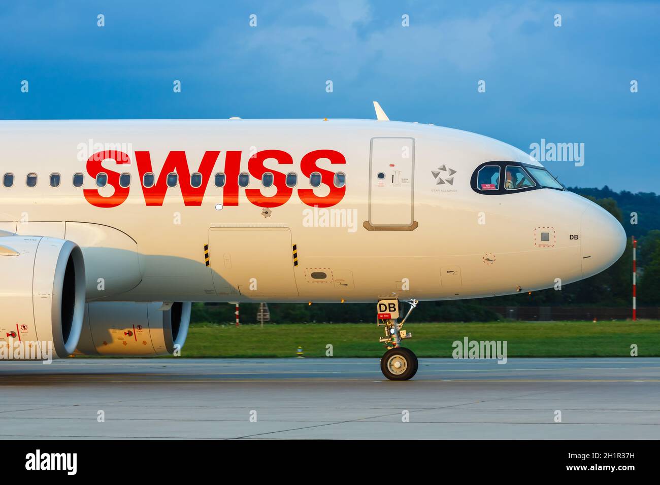 Zurich, Switzerland - July 22, 2020: Swiss Airbus A320neo airplane at Zurich Airport (ZRH) in Switzerland. Airbus is a European aircraft manufacturer Stock Photo