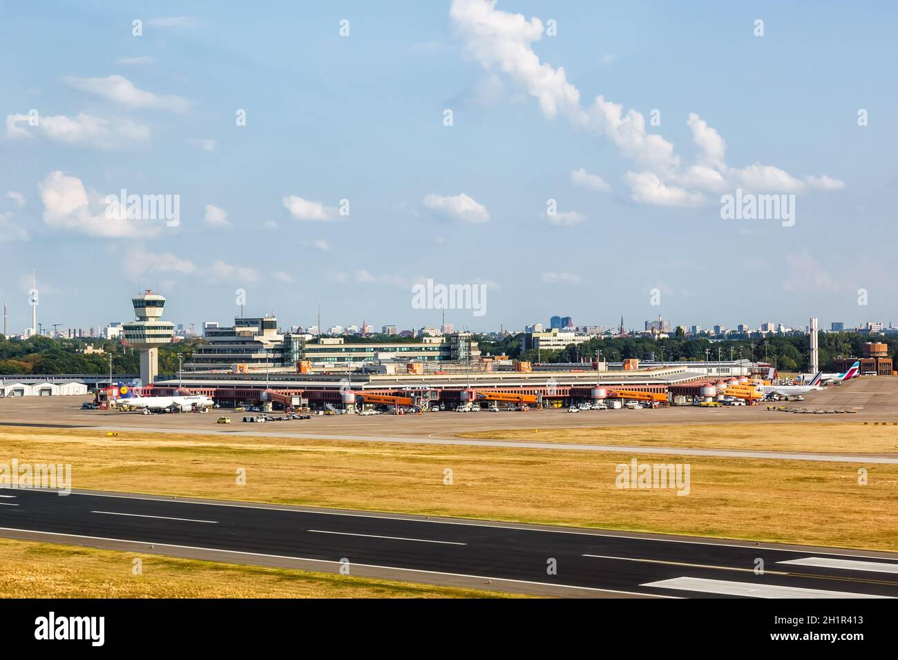 Berlin, Germany - August 19, 2020: Berlin Tegel TXL Airport Terminal aerial view photo in Germany. Stock Photo
