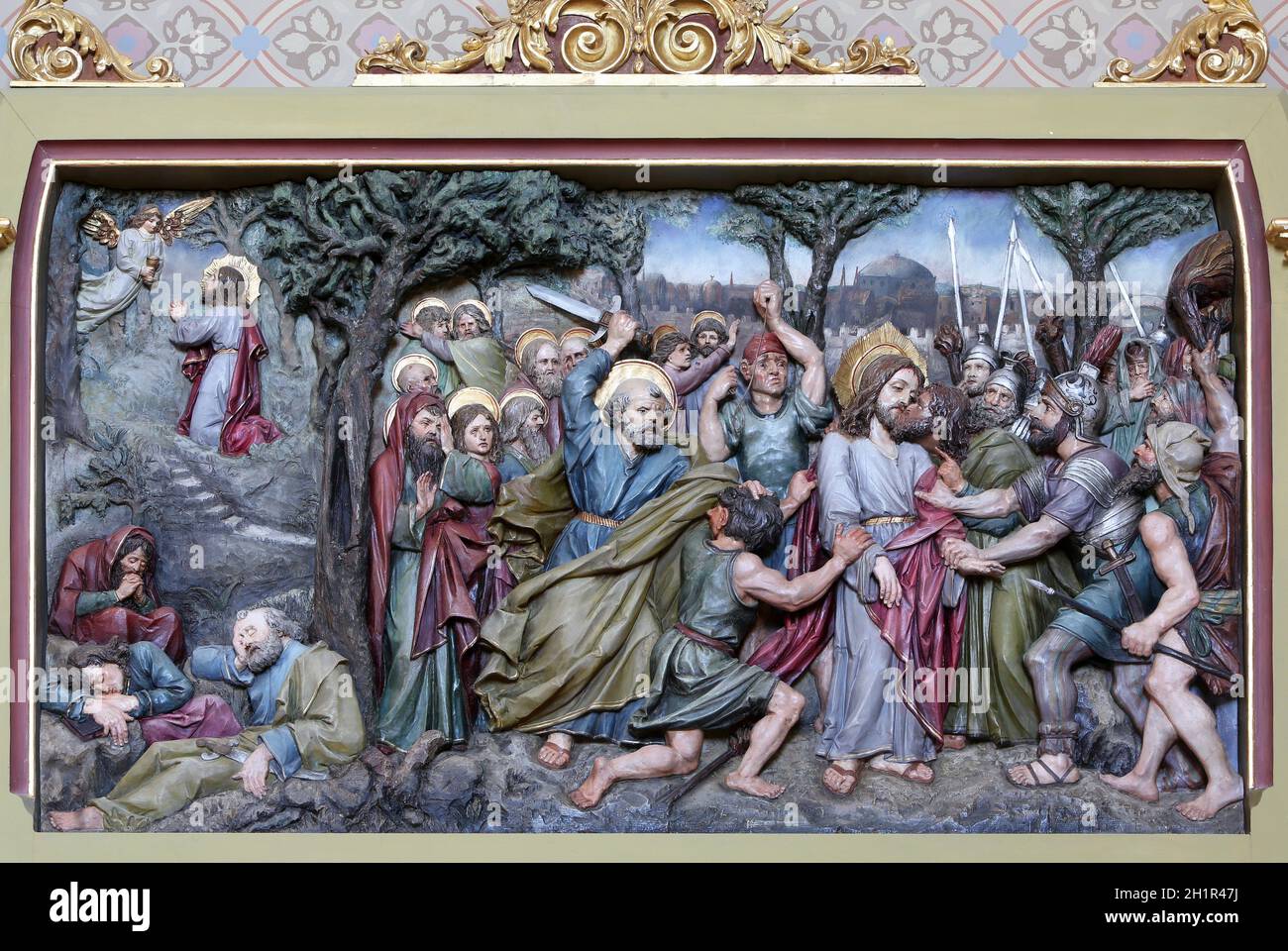 Judas kiss, Jesus in the Garden of Gethsemane, altarpiece in church of Saint Matthew in Stitar, Croatia Stock Photo