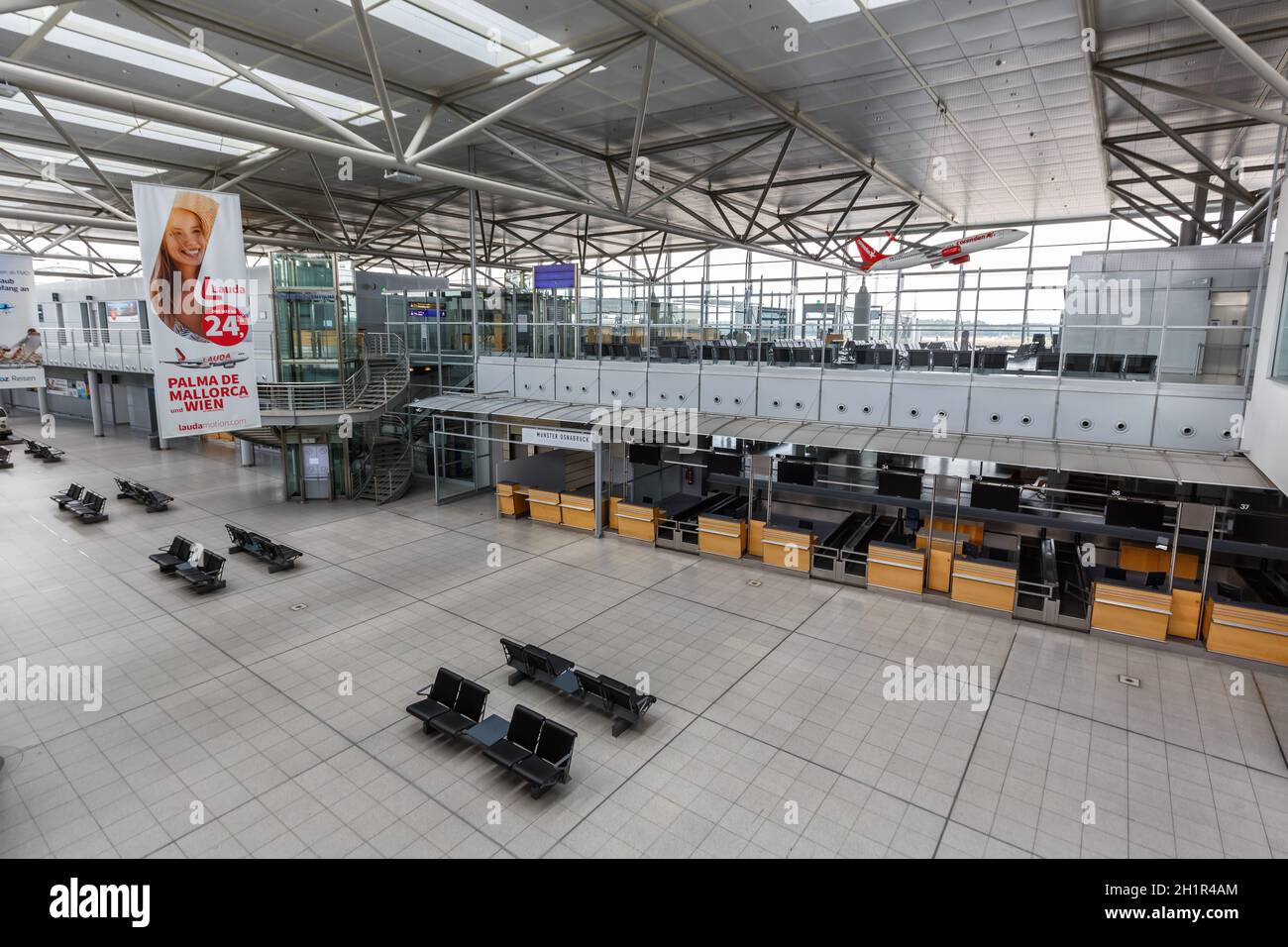 Greven, Germany - August 9, 2020: Terminal of Münster Osnabrück Airport (FMO) in Germany. Stock Photo