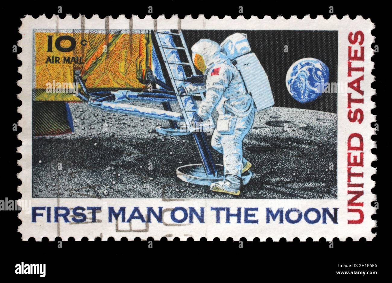 Stamp printed in USA shows Astronaut Neil Armstrong on the Moon, circa 1969 Stock Photo