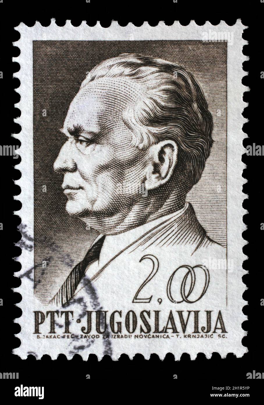 Stamp printed in Yugoslavia, is depicted Josip Broz Tito, circa 1968 Stock Photo