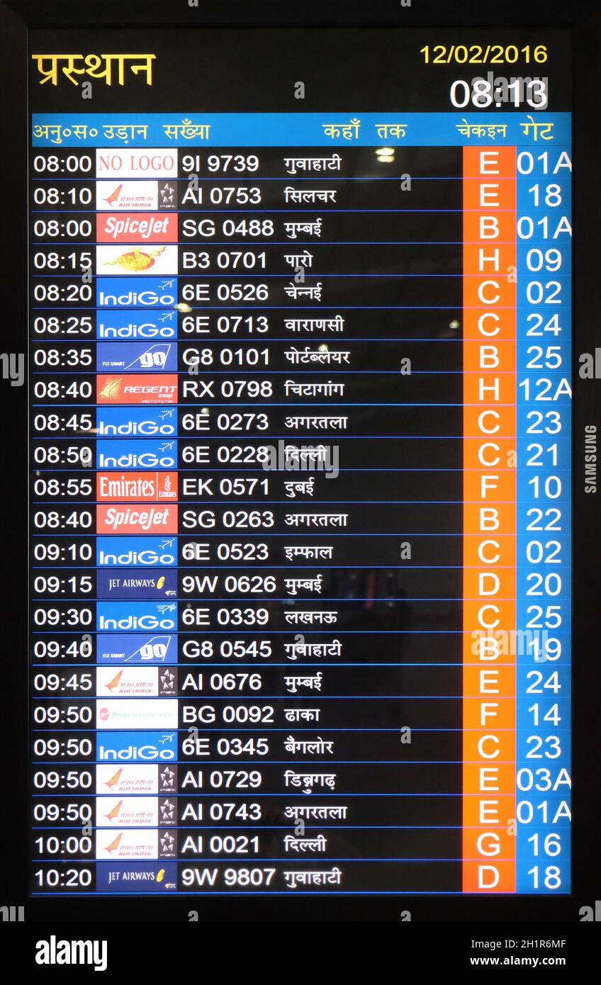 Flight board at the airport in Kolkata airport, India Stock Photo Alamy