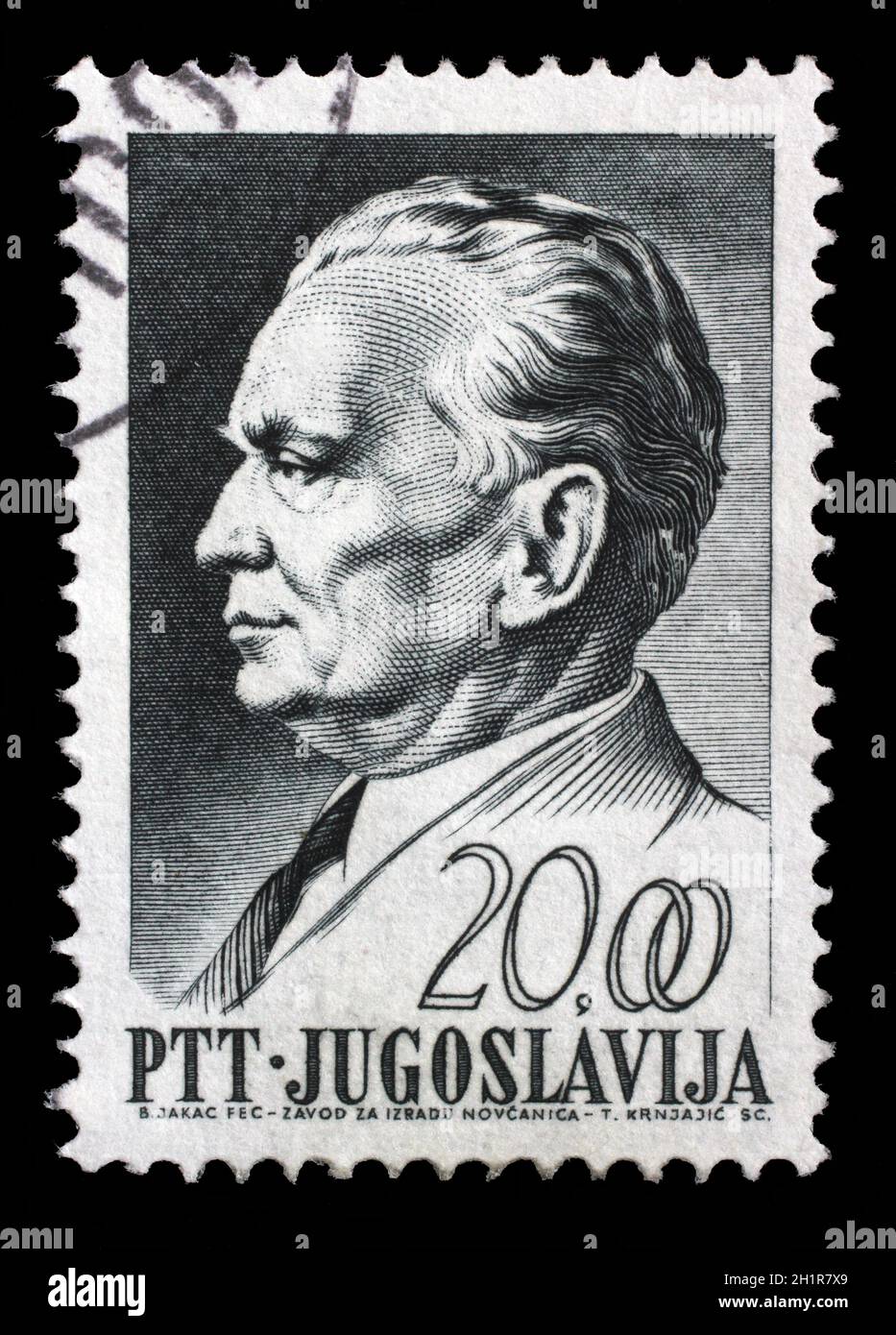 Stamp printed in Yugoslavia, is depicted Josip Broz Tito, circa 1968 Stock Photo