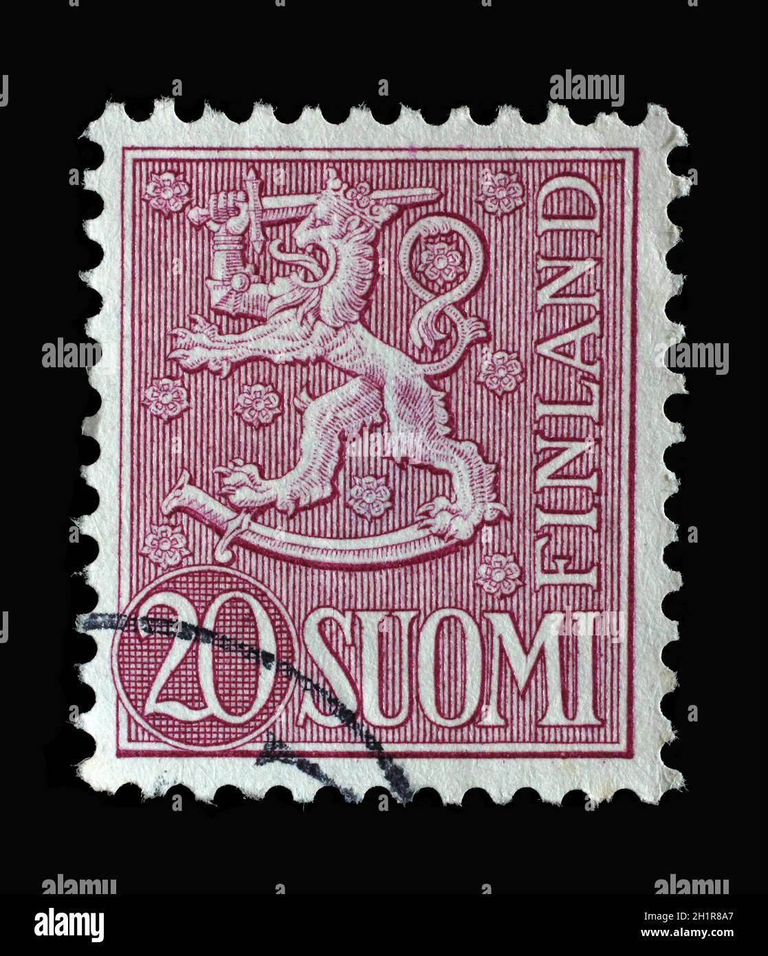 Stamp printed in the Finland shows Crowned Lion, Coat of Arms of the Republic of Finland, Hammarsten-Jansson Design, circa 1954 Stock Photo