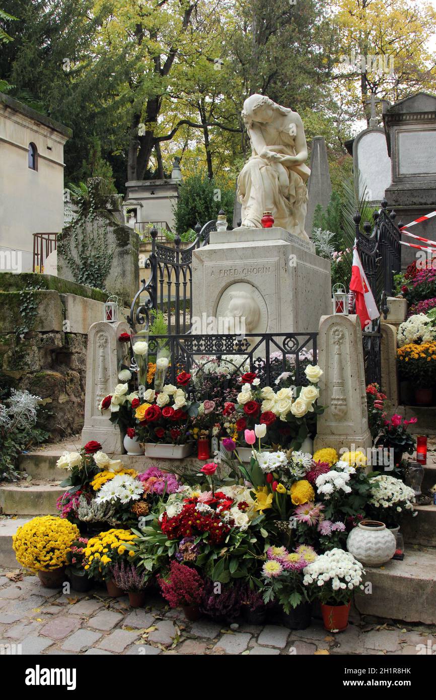 Tomb of Frederic Chopin, famous Polish composer, at Pere Lachaise cemetery in Paris Stock Photo