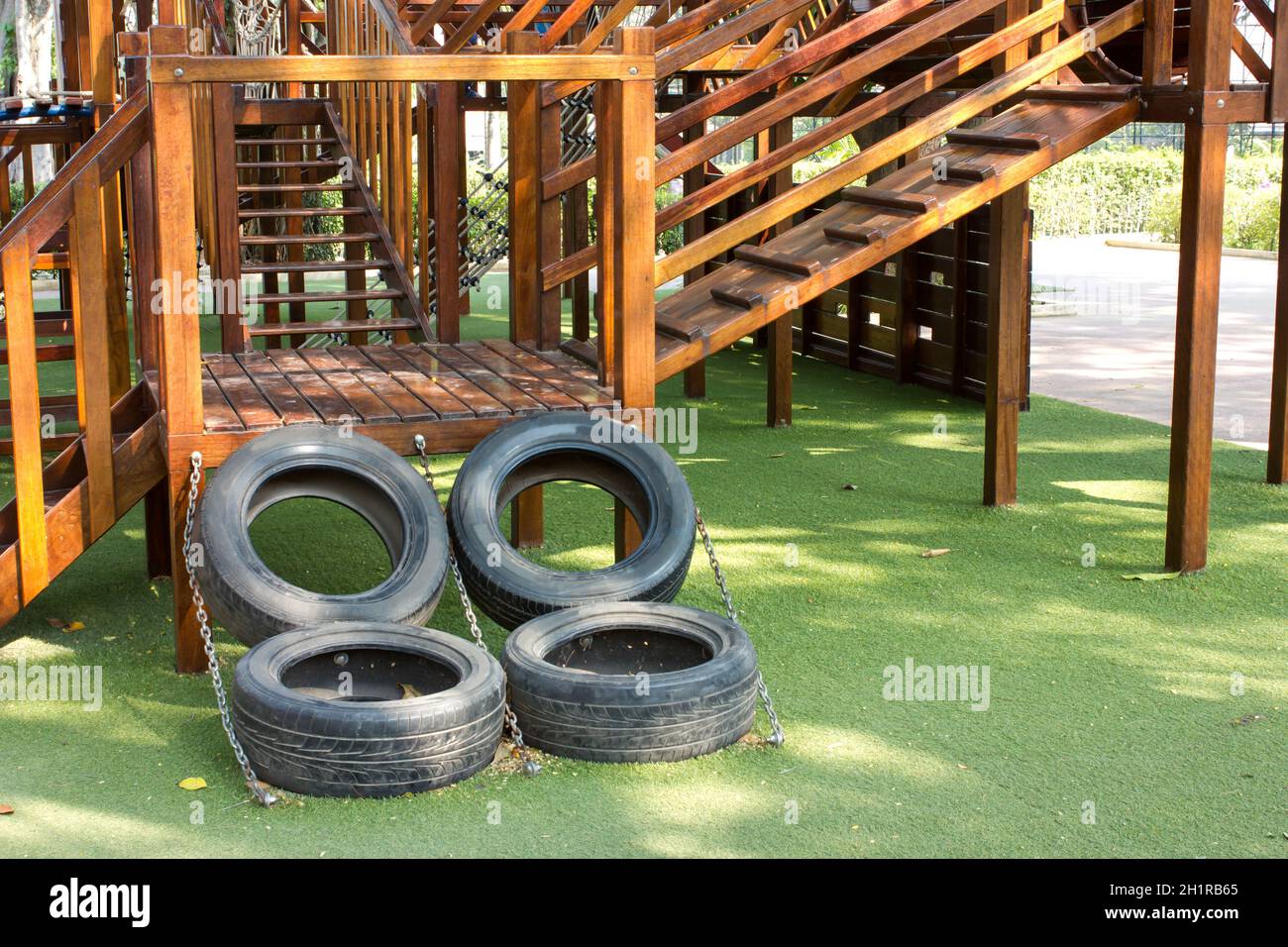 children Stairs Slides exercise equipment in garden Stock Photo Alamy
