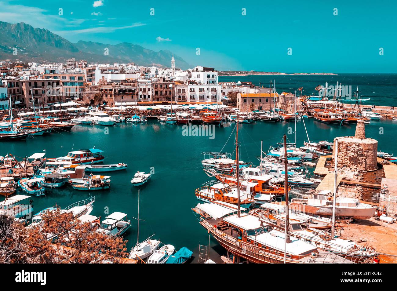 Historic harbour and the old town in Kyrenia (Girne). Cyprus Stock Photo
