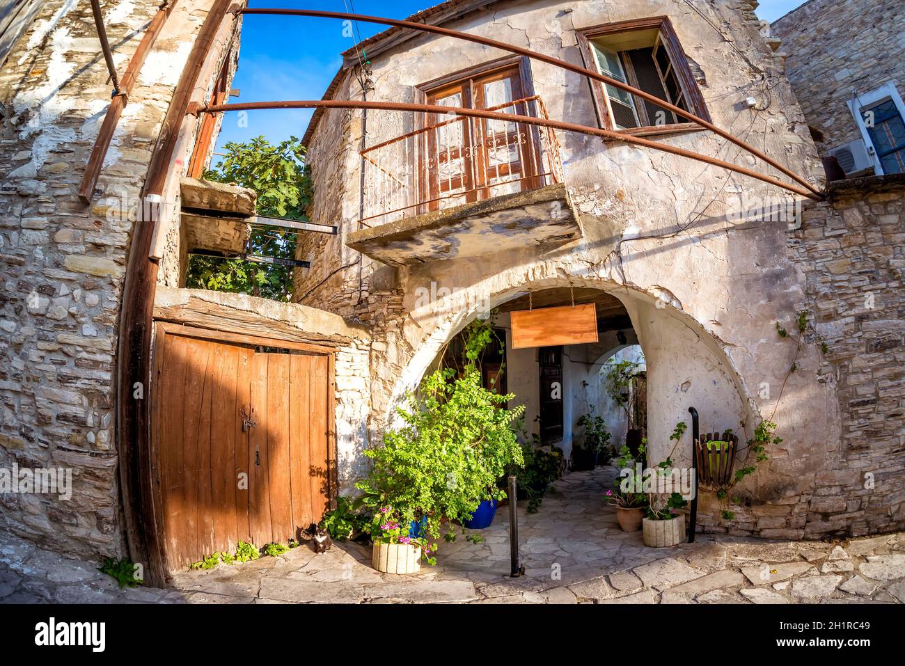 The stone house in the street of Kato Drys village. Larnaca District, Cyprus Stock Photo