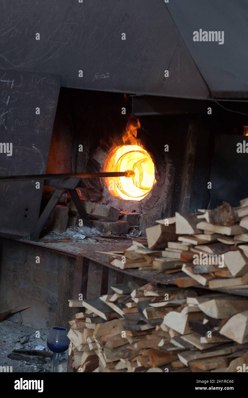 Glass blowing process Stock Photo Alamy