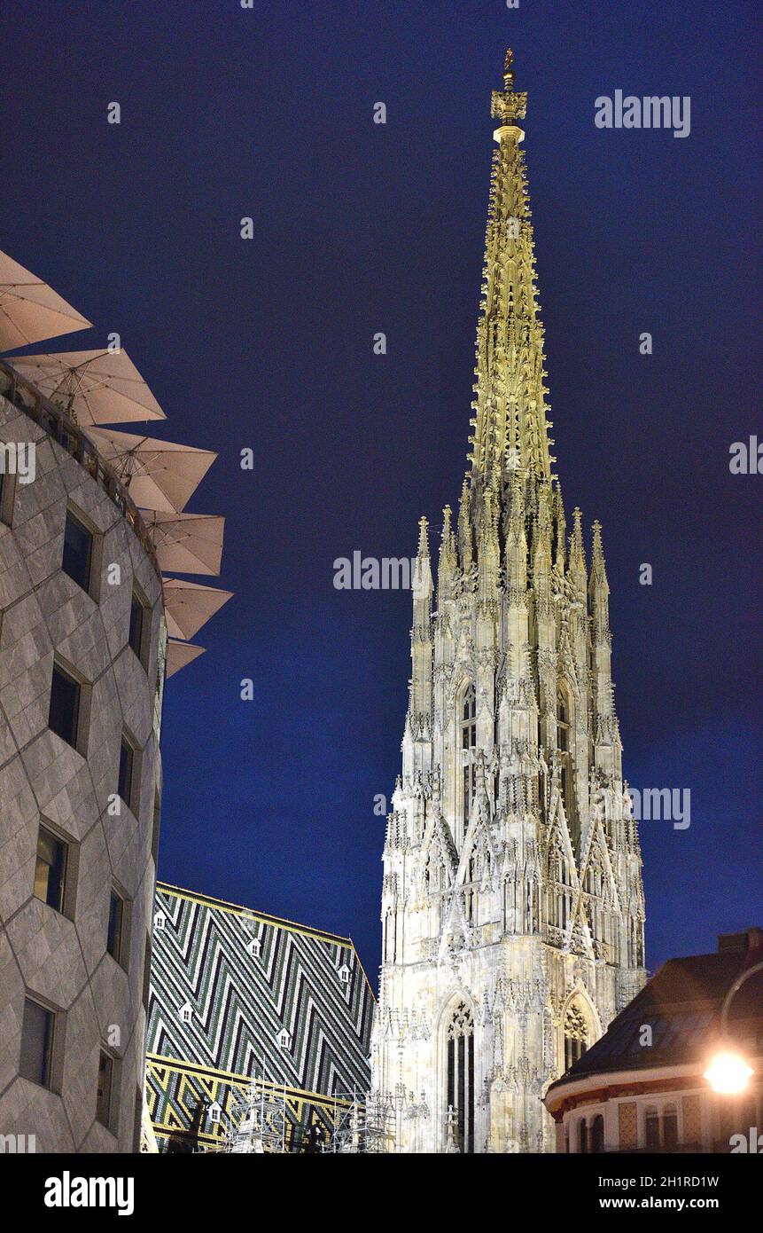 Der Stephansdom in Wien bei Nacht, Österreich, Europa - St. Stephen's Cathedral in Vienna at night, Austria, Europe Stock Photo
