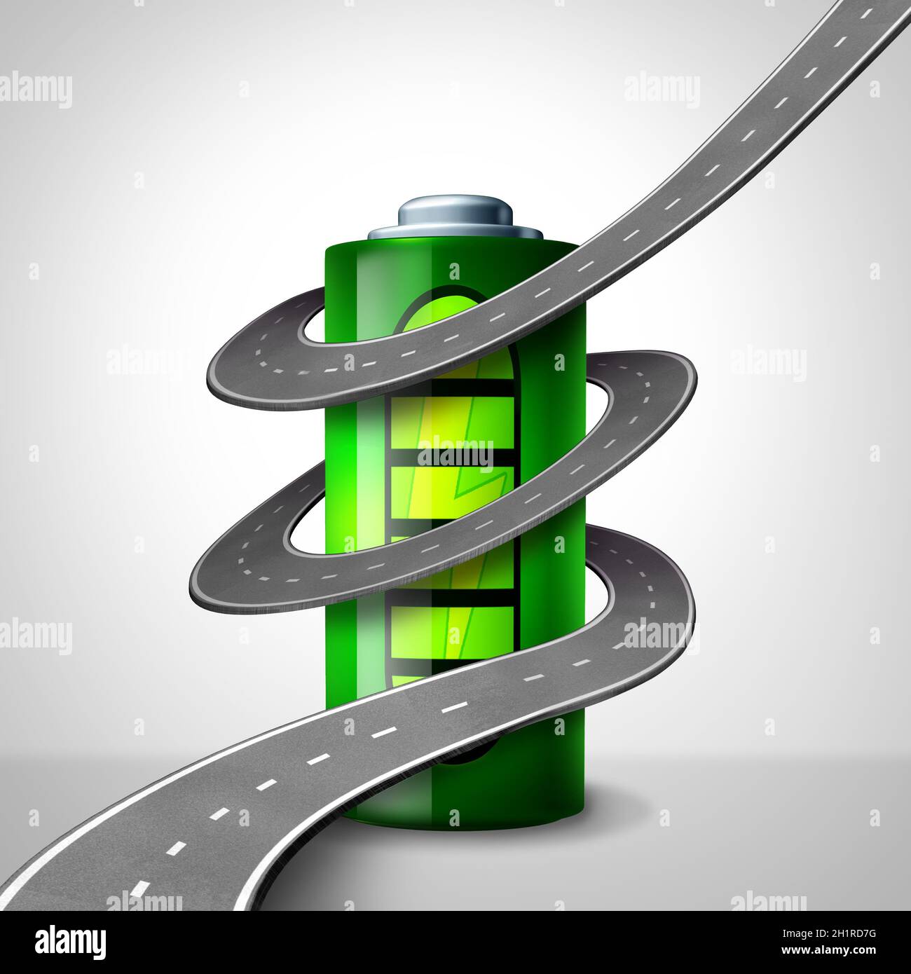 EV Road Revolution or electric vehicle battery technology or charging station concept  as a symbol for road or highway electrification of transport. Stock Photo