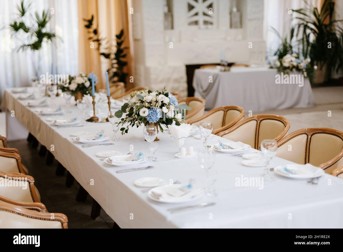 Banquet hall for weddings, banquet hall decoration, atmospheric decor Stock Photo
