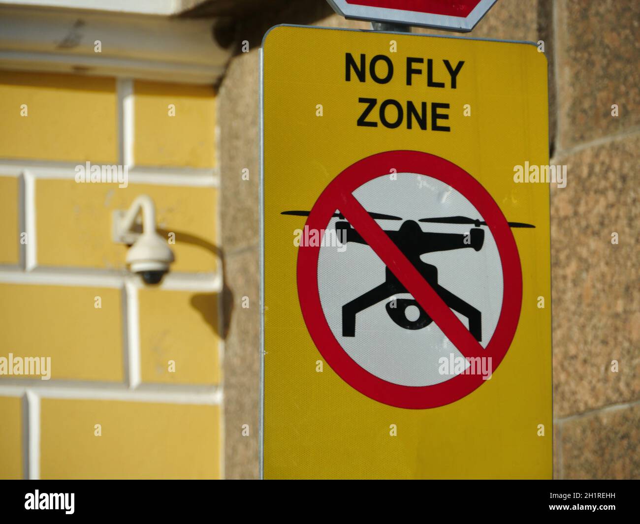 no fly zone quadcopter in the background video surveillance camera Stock Photo