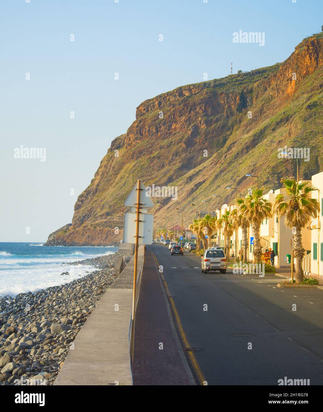 Ocean front village road. Jardim do Mar. Madeira island, Portugal Stock
