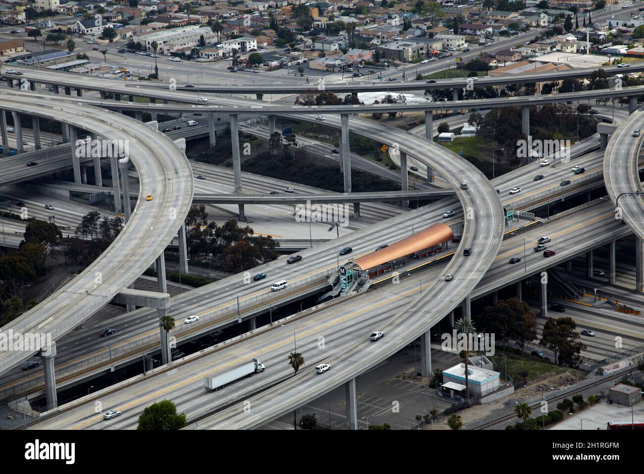 Judge Harry Pregerson Interchange, junction of I-105 and I-110 (Glenn Anderson Freeway and Harbor Freeway), Los Angeles, California, USA. Stock Photo