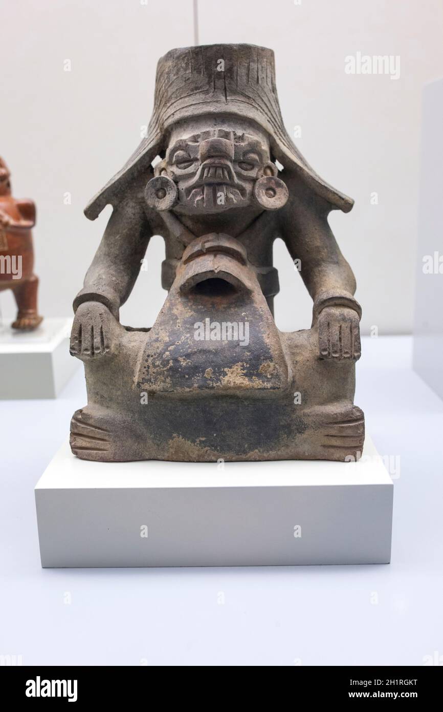Madrid, Spain - Jul 11th, 2020: Cocijo, lightning deity of the pre-Columbian Zapotec civilization,  southern Mexico. Museum of the Americas, Madrid, S Stock Photo