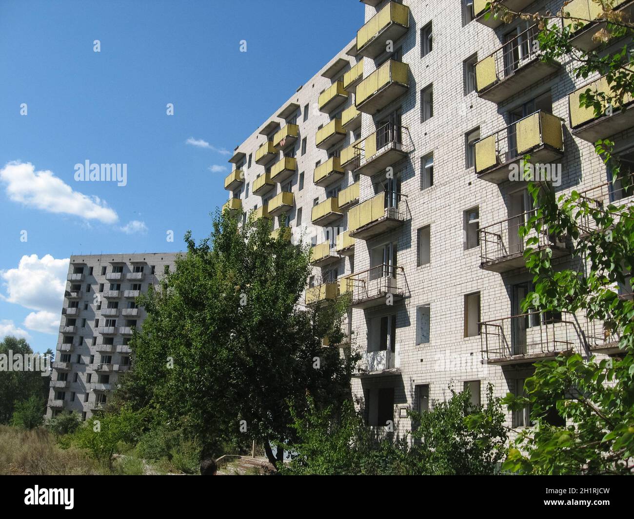 Abandoned residential buildings in the village of Orbita near the Chigirin nuclear power plant. Abandoned and destroyed. Chyhyryn Nuclear Power Plant Stock Photo
