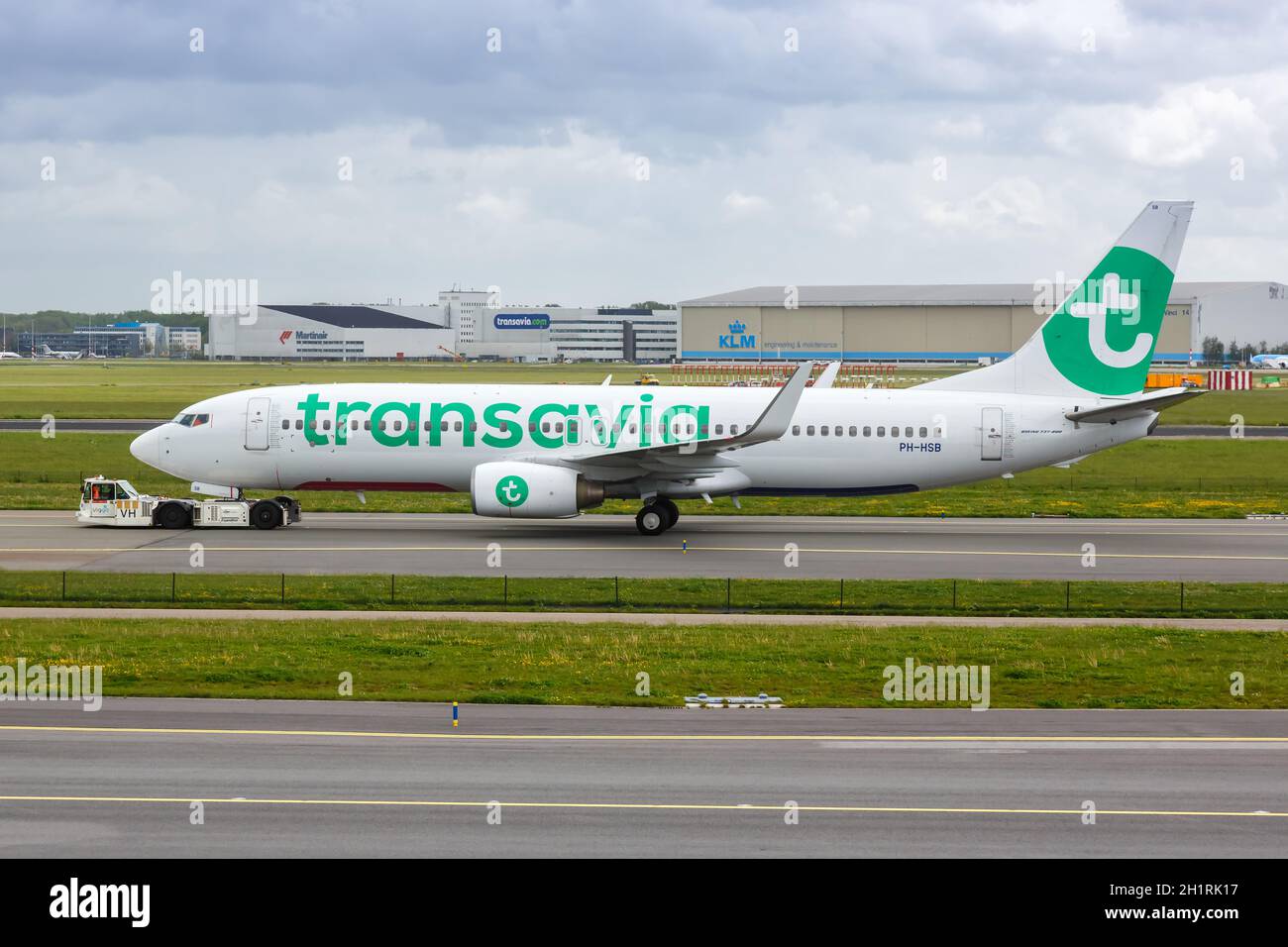 Amsterdam, Netherlands - May 21, 2021: Transavia Boeing 737-800 airplane at Amsterdam Schiphol airport (AMS) in the Netherlands. Stock Photo