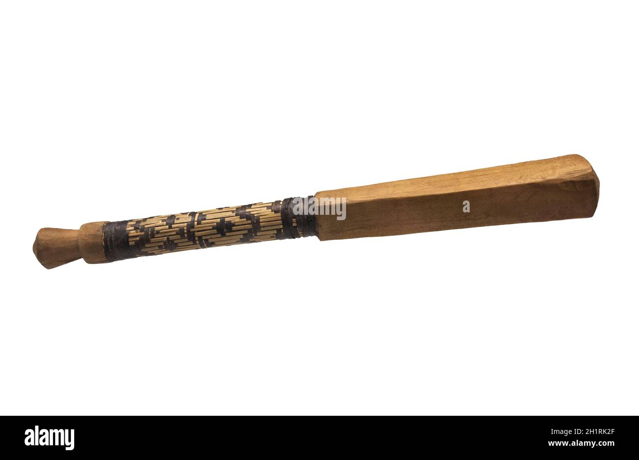 Macana. Weapon made of wood and cane strips. Karaja Indians. Amazon. Bananal Island. Brazil. Museum of the Americas, Madrid, Spain Stock Photo