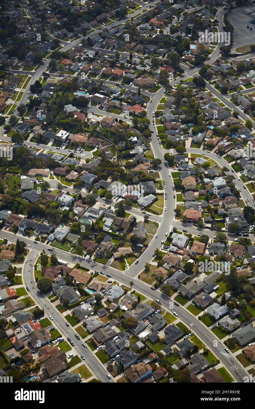 Aerial of Westchester neighborhood, Los Angeles, California, USA Stock