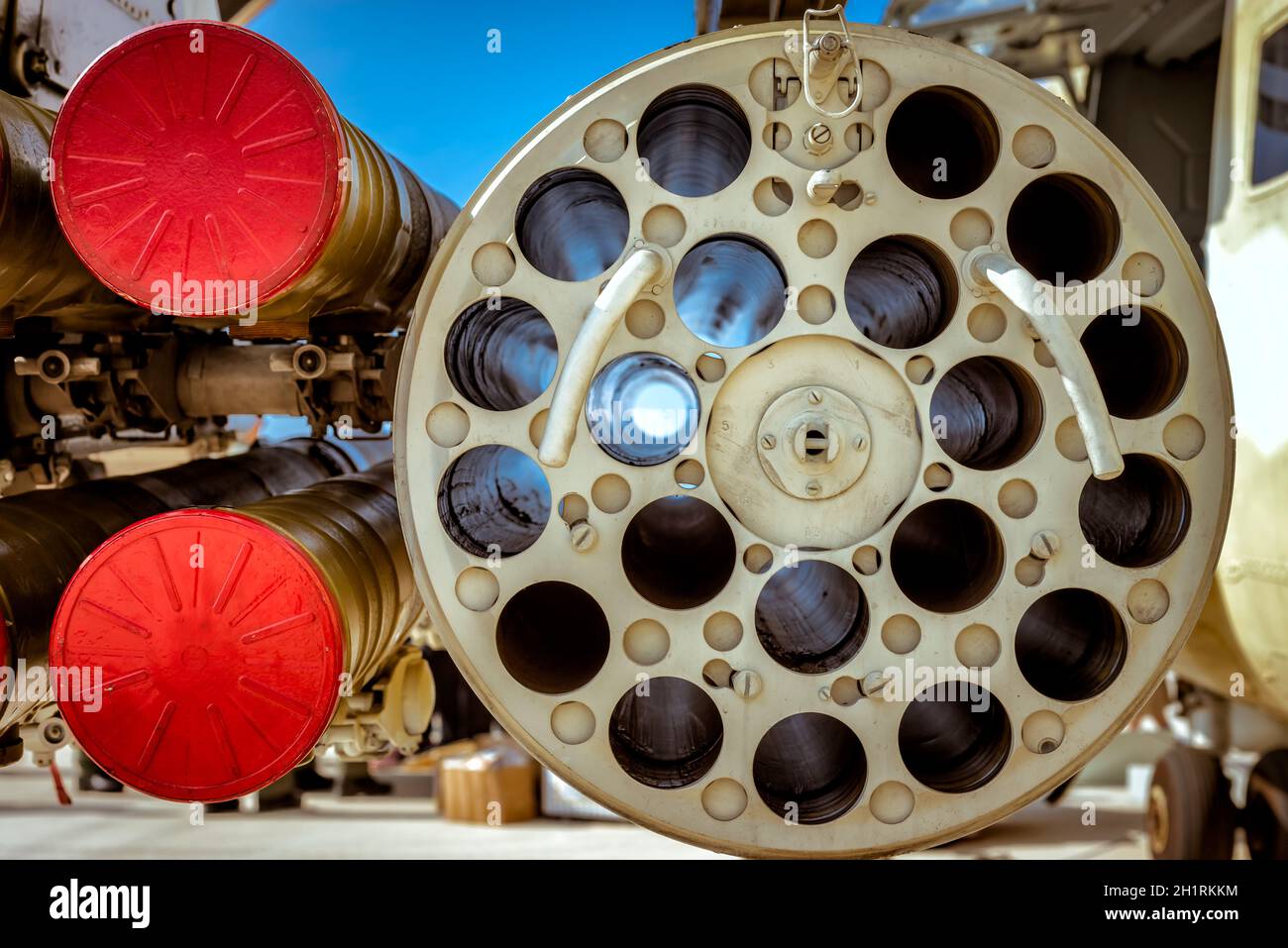 Helicopter Rocketship Closeup of rocket launchers of a military helicopter Stock Photo - Alamy