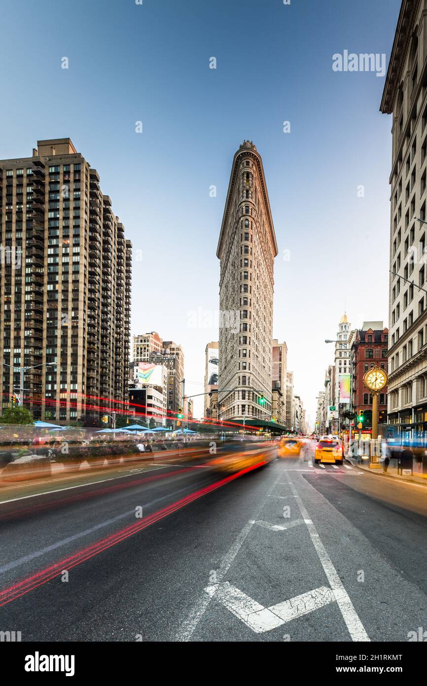 New York City street with motion blurred traffic Stock Photo
