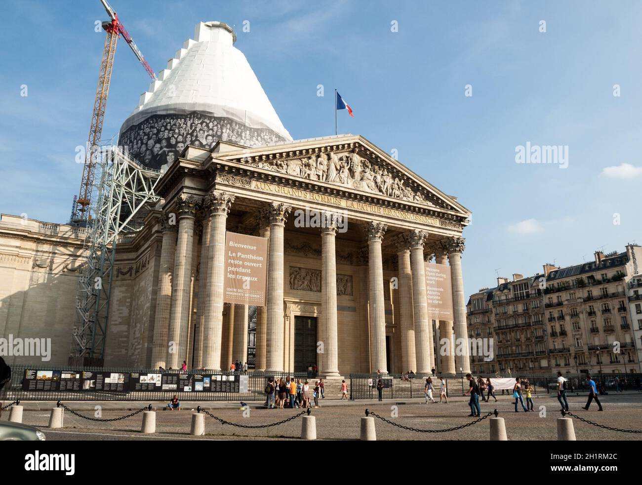 Paris - The Pantheon against the background of repaired dome.  Construction of the building started in 1757 and was finished in 1791 Stock Photo