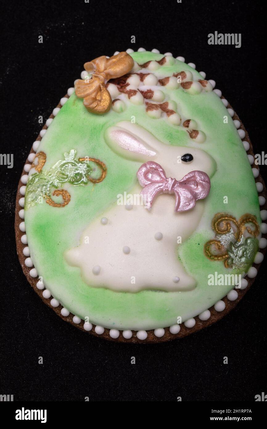 Easter decoration with a white rabbit motif Stock Photo