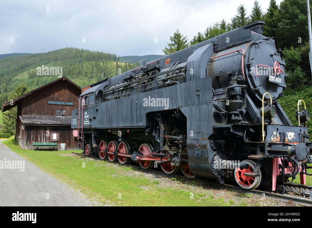 Dampflokomotive in Vordernberg in der Steiermark (Erzbergbahn), Österreich, Europa - Steam locomotive in Vordernberg in Styria (Erzbergbahn), Austria, Stock Photo